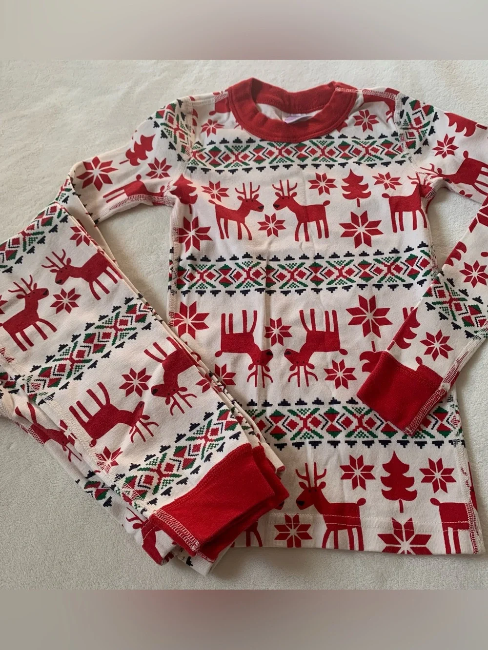 Hanna Andersson Festive Holiday Red and White Kids Pajamas Size 6/7
